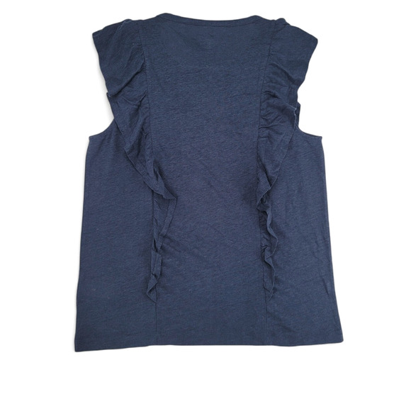 J.Crew Navy Linen Ruffle Sleeve Tank Top Size M‎ - Picture 3 of 5